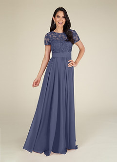 Azazie Annette Abiti per la Madre della Sposa Abito A-Line in Chiffon Pizzo Stormy image3