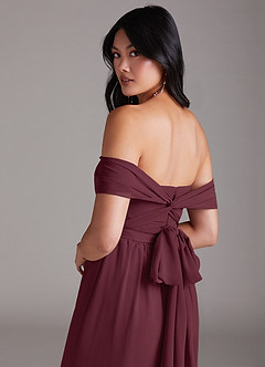 Azazie Lamara Bridesmaid Dresses Cabernet Off the Shoulder Chiffon Convertible Jumpsuit image6
