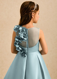 Azazie Kay Flower Girl Dresses Mist A-Line Pleated Matte Satin Dress image5