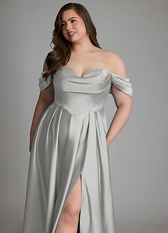 Azazie Loisa Brudepigekjoler A-linje Off the shoulder Stræk satin Gulv-længde Kjole image12