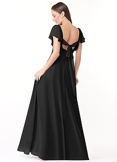 Azazie Syenna Bridesmaid Dresses Black A-Line Ruched Chiffon Dress image2