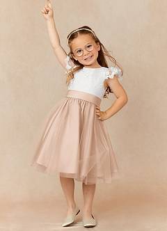 Azazie Vetty Flower Girl Dresses Ivory English Rose A-Line Lace Tulle Dress image1