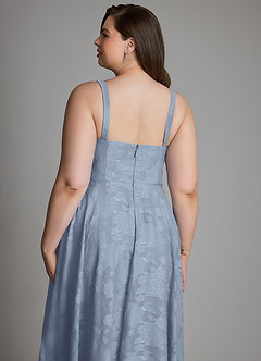 Azazie Shaude Bridesmaid Dresses Dusty Blue A-Line Pleated Floral Burnout Dress image15