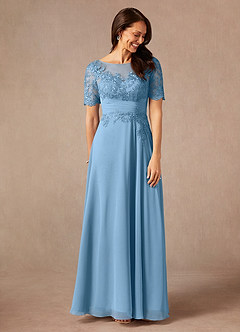 Azazie Raissa Mother of the Bride Dresses Steel Blue A-Line Lace Chiffon Dress image7