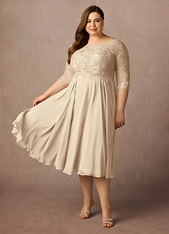 Azazie Marge Mother of the Bride Dresses Champagne A-Line Scoop Lace Chiffon Dress image3