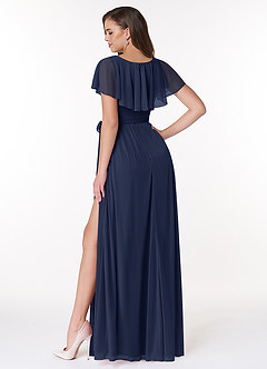 Azazie Jael Bridesmaid Dresses Dark Navy A-Line V-Neck Mesh Dress image6