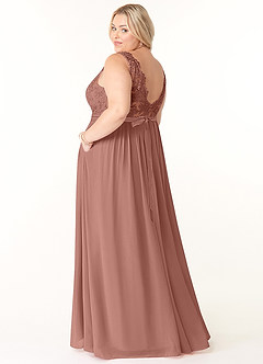 Azazie Elly Abiti da Damigella Abito A-Line in Chiffon Scollo a barchetta in pizzo Cedro Rosa image9