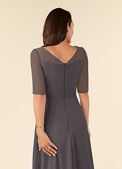 Azazie Naomi Kleider für die Brautmutter A-Linie Bootshals Gefaltet Chiffon Kleid Stahlgrau image6