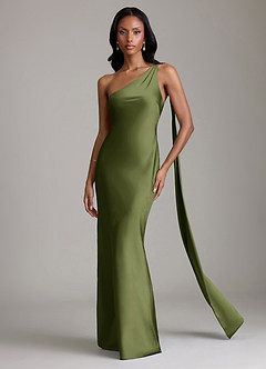 Azazie Galinda Suknie dla druhen Syrena Jedno ramię Satyna elastyczna Do ziemi Sukienka image4