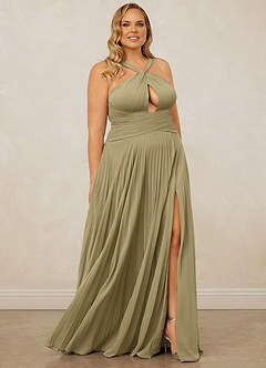 Christian Siriano Bridal for Azazie 1009 Bridesmaid Dresses Moss Green A-Line Pleated Chiffon Dress image12