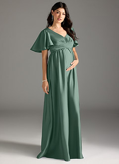 Azazie Verna Robes de demoiselle d'honneur de maternité Robe Trapèze Rayé Longueur ras du sol Satin extensible image5