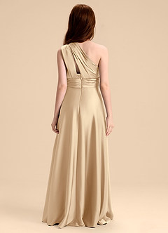 Azazie Charlize Junior A-Linie Plissee Stretch-Satin Kleid Champagner image2