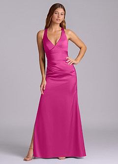 Azazie Amelie Bridesmaid Dresses Fuchsia A-Line Pleated Stretch Satin Dress image5