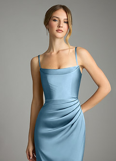 Azazie Leonis Bridesmaid Dresses Steel Blue Mermaid Pleated Stretch Satin Convertible Dress image3