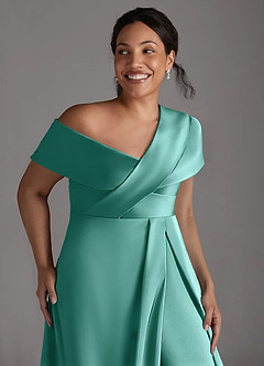 Azazie Milton Mother of the Bride Dresses Aqua A-Line Pleated Stretch Satin Dress image13