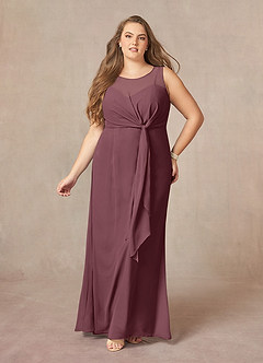 Azazie Marchioness Mother of the Bride Dresses Sangria A-Line Scoop Pleated Chiffon Dress image7