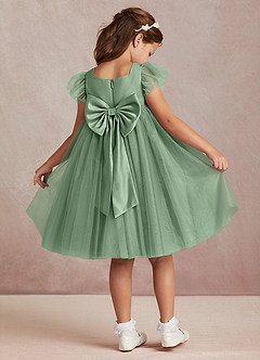 Azazie Kalio Flower Girl Dresses Matcha A-Line with Sleeves Tulle Dress image1