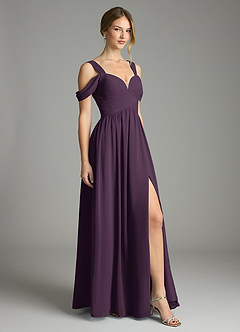 Azazie Lianne Bridesmaid Dresses Plum A-Line Off the Shoulder Chiffon Dress image5