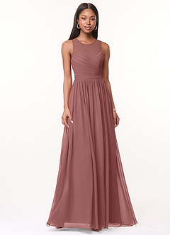 Azazie Nina Robes de demoiselle d'honneur Robe Trapèze en Mousseline de soie Plissée Rose Du Désert image1