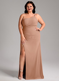 Azazie Eren Bridesmaid Dresses Champagne Rose Sheath One Shoulder Chiffon Dress image8