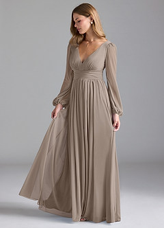 Azazie Norah Bridesmaid Dresses Taupe A-Line Mesh Dress image4