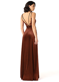 Azazie Hapa Bridesmaid Dresses Terracotta A-Line Lace Velvet Dress image2