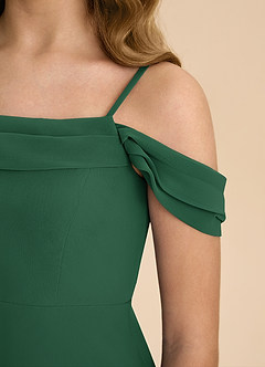 Azazie Anselie Junior Dark Green A-Line Off the Shoulder Chiffon Dress image8