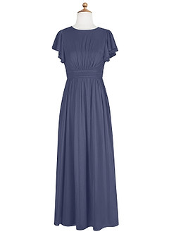 Azazie Mosley A-Line Ruched Mesh Floor-Length Junior Bridesmaid Dress image7
