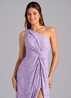 Azazie Brooke Bridesmaid Dresses Lilac A-Line One Shoulder Floral Burnout Dress image6