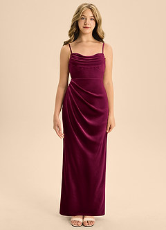 Azazie Mai Junior A-Linie Herzausschnitt Samt Kleid Cabernetrot image5
