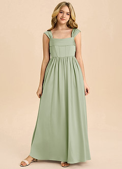 Azazie Hattie Junior Dusty Sage A-Line Pleated Stretch Satin Dress image8