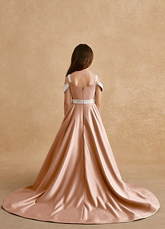 Azazie Jodi Robe Demoiselle D'honneur Fillette Robe Trapèze en Mat Satiné Champagne Rosé image2