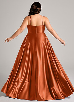 Azazie Elle Bridesmaid Dresses Burnt Orange A-Line with Pockets Metallic Satin Dress image8