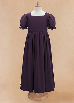 Azazie Joss Flower Girl Dresses Plum A-Line with Sleeves Chiffon Dress image5