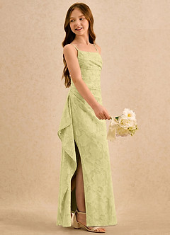 Azazie Cannoli Girls Formal Flower Girl Dresses Lemon Sorbet A-Line Pleated Floral Burnout Dress image4