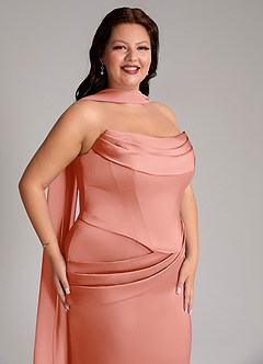 Azazie Sorrel Bridesmaid Dresses Coral Mermaid Strapless Stretch Satin Convertible Dress image10