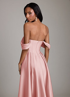 Azazie Loisa Abiti da Damigella Abito A-Line in Raso Elasticizzato a Spalla Scoperta Rosa Cipria image4