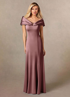 Azazie Auberdeen Mother of the Bride Dresses Vintage Mauve Mermaid Pleated Stretch Satin Dress image1