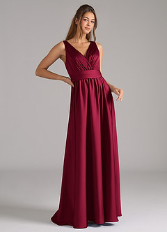 Azazie Kora Robes de demoiselle d'honneur Robe Trapèze en Satin extensible Plissée Bourgogne image3