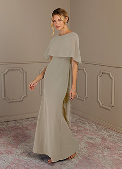 Azazie Dion Mother of the Bride Dresses Taupe Sheath Scoop Stretch Crepe Dress image4