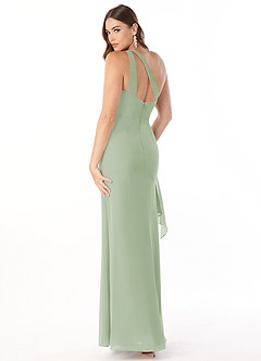 Azazie Maive Bridesmaid Dresses Dusty Sage Sheath Pleated Ruffle Chiffon Dress image4