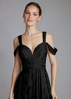 Azazie Emoria Bridesmaid Dresses Midnight Jacquard A-Line Off the Shoulder Jacquard Dress image3
