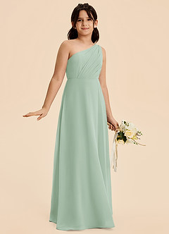 Azazie Phaedra Junior Agave A-Line Pleated Chiffon Dress image3