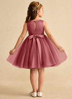 Azazie Prima 플라워 걸 드레스 A라인 절하다 얇실버 명주 그물 무릎 길이 드레스 image2