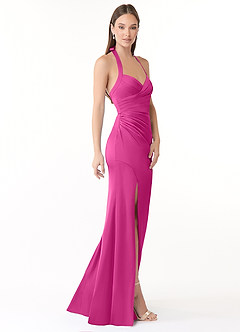 Azazie Emeria Bridesmaid Dresses Fuchsia Mermaid Pleated Stretch Satin Dress image4