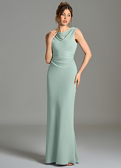 Azazie Kieryn Bridesmaid Dresses Agave Mermaid Pleated Chiffon Dress image4