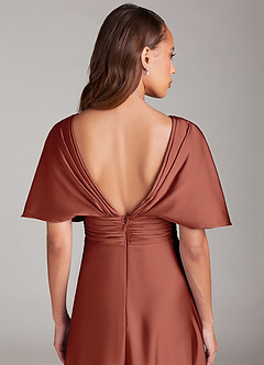 Azazie Pamela Robes de demoiselle d'honneur Robe Trapèze en Satin extensible Plissée Auburn image6