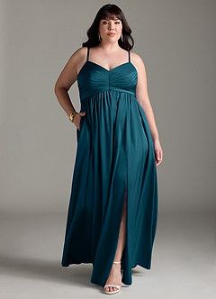 Azazie Alia Brautjungfernkleider A-Linie Plissee Stretch-Satin Kleid Tintenblau image10