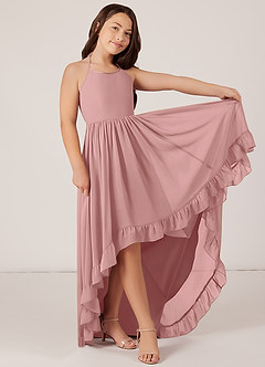 Azazie Sarafina Junior A-Linie Spitze Chiffon Kleid Altrosa image4