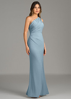 Azazie Akilah Bridesmaid Dresses Dusty Blue Mermaid One Shoulder Premium Stretch Jersey Dress image3